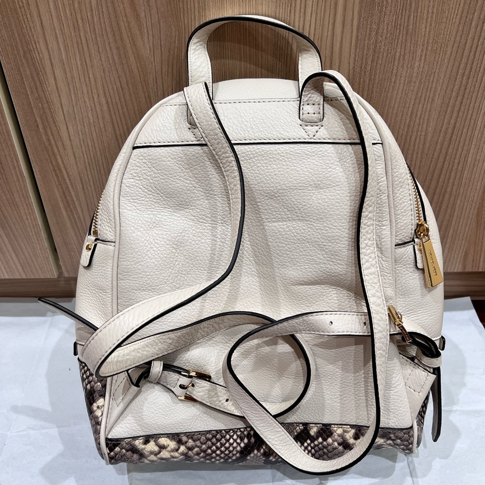 Pre-owned Michael Kors Rhea Zip Leather Backpack Chalk Cream Python Color Bag - Picture 2 of 12